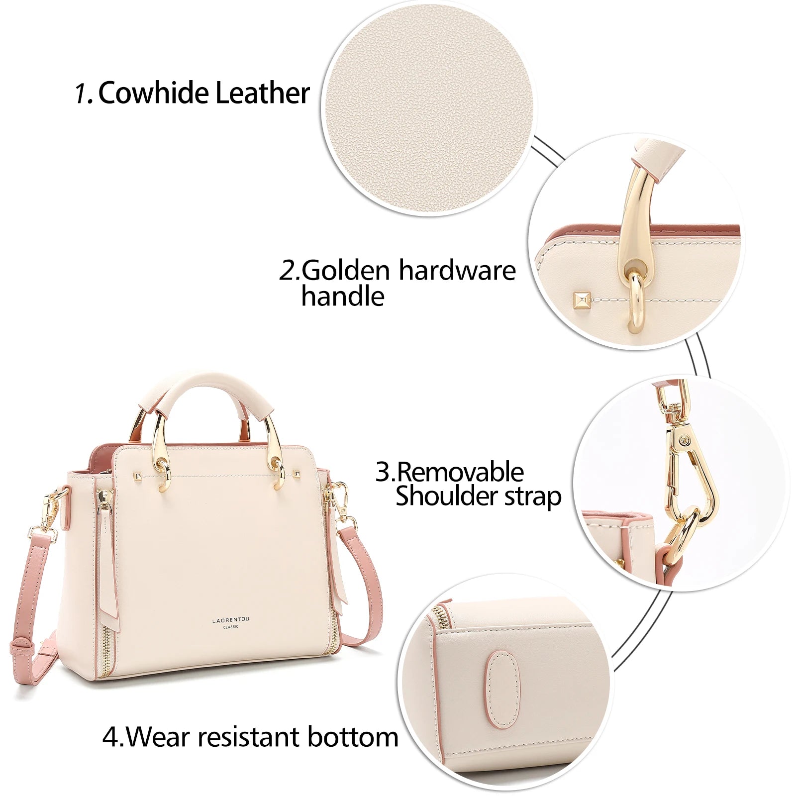LAORENTOU Bolso grande de hombro de cuero dividido para mujer, bolso grande para mujer, bolso cruzado 2025