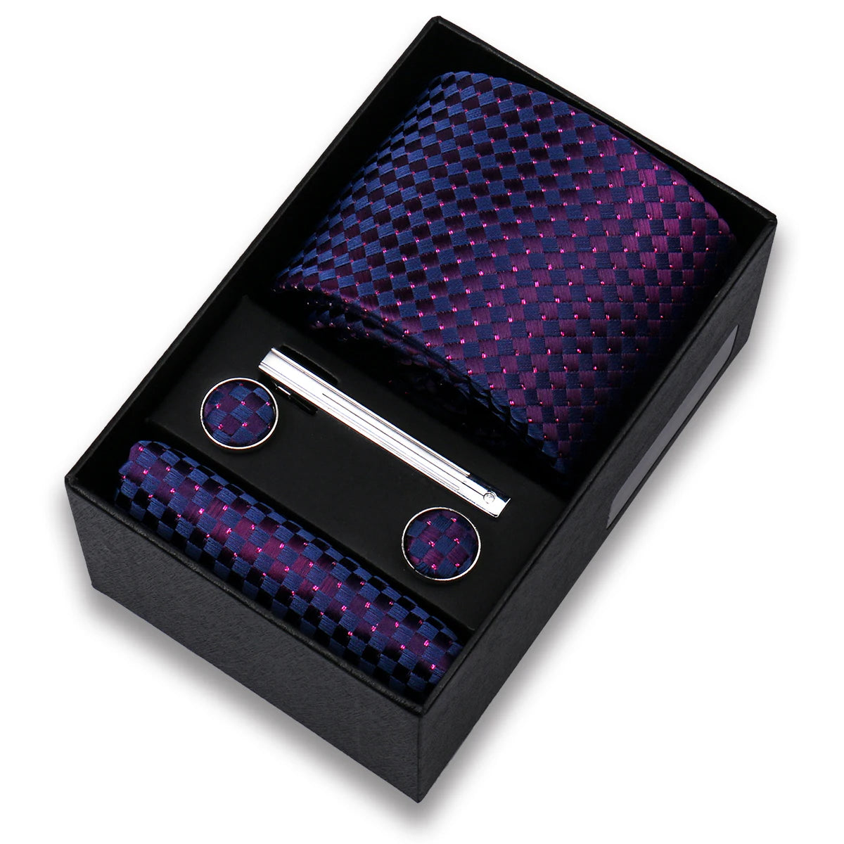 Conjunto de Lujo Corbata Gemelos Clip Pañuelo para Hombres Negocios Boda