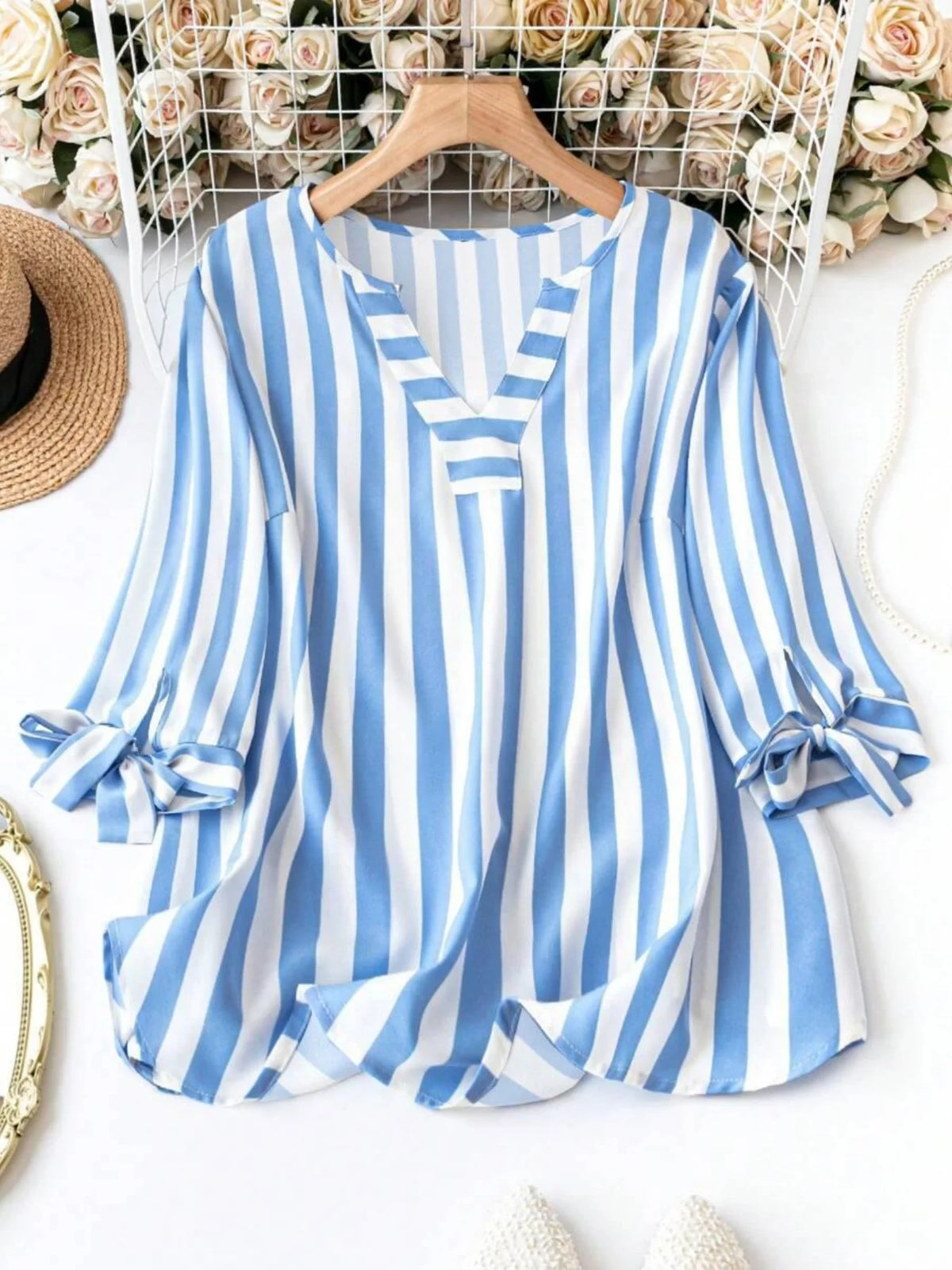 Camisa Cuadros Rayas Cuello V Plus Size | Manga Larga | Tallas 1XL-5XL | Tico Trendy