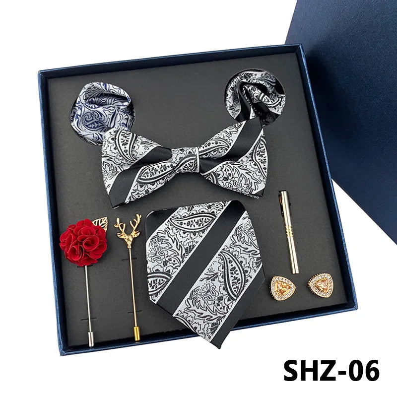 Set De Corbata Pajarita Pañuelo Gemelos Regalo Tico De Lujo