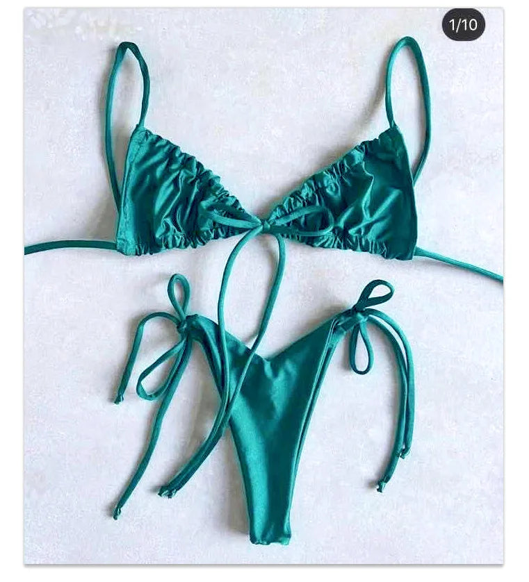 Bikini Sexy de Cintura Alta y Color Sólido - Traje de Baño de Verano 2025