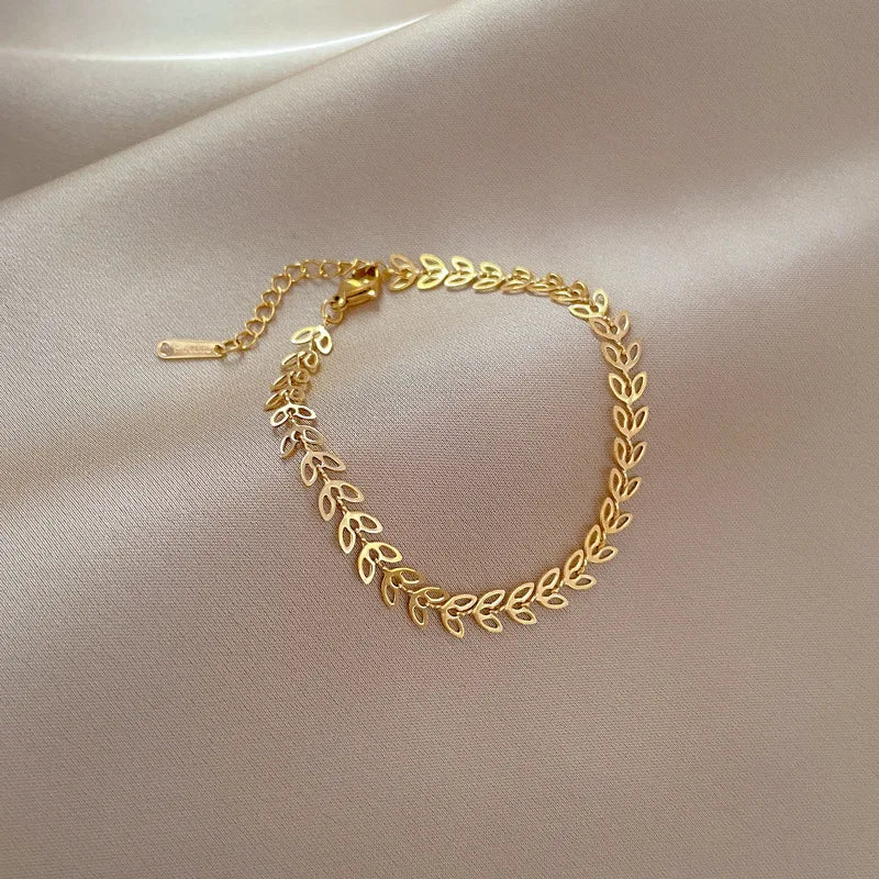 Pulseras de cadena de hojas huecas simples de acero inoxidable para mujeres y niñas, pulsera de Color dorado y plateado a la moda, accesorios de joyería