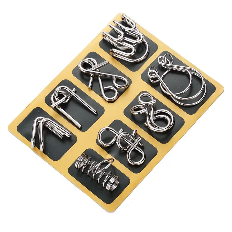 Rompecabezas de anillo chino de Metal para niños y adultos, puzles mágicos, rompecabezas clásicos, IQ Brain Teaser, 8 juegos por paquete