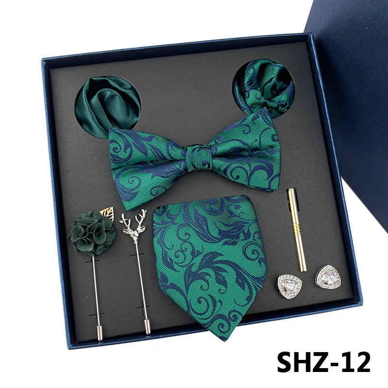 Set De Corbata Pajarita Pañuelo Gemelos Regalo Tico De Lujo