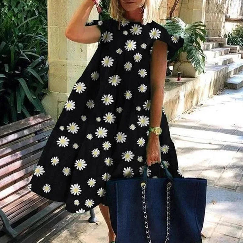 Vestido Holgado Kawaii Vintage | Estampado | Manga Corta | Talla Grande