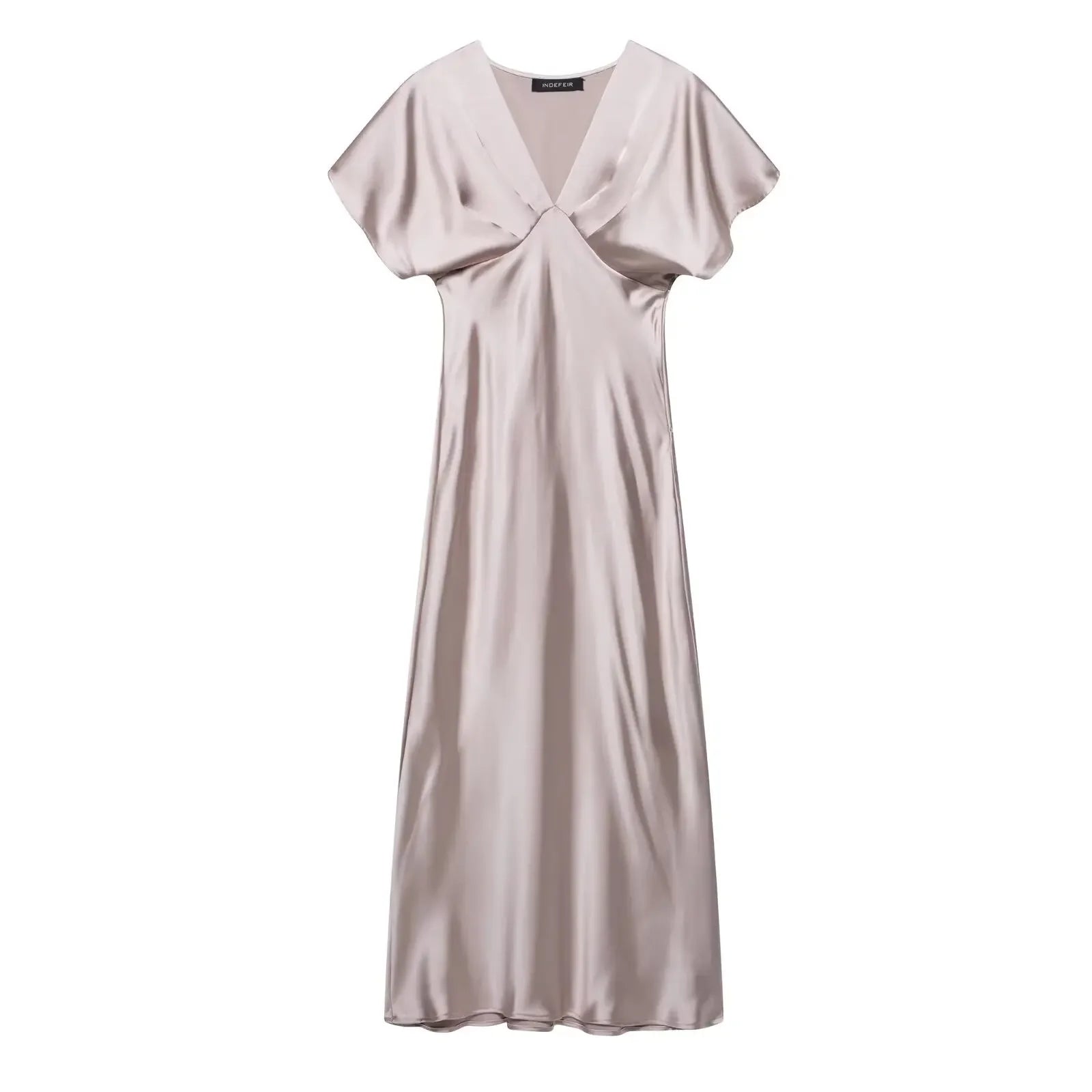 Vestido largo de satén plisado para mujer, estilo vintage francés