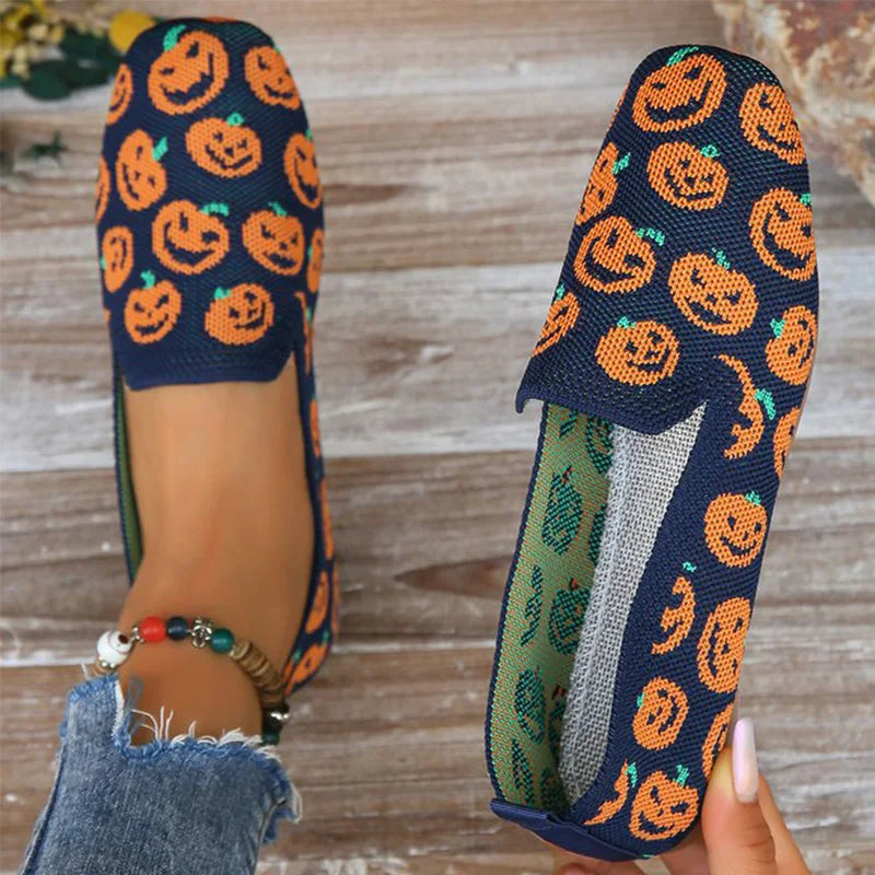 Zapatos Planos de Halloween con Calabazas | Malla Transpirable | Suela Suave | Otoño 2025