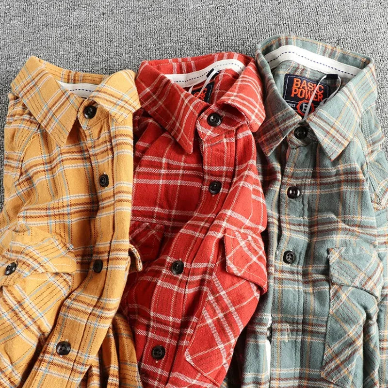 Camisa Gruesa Algodón 100% | Tejido de Lana | Retro Americano | Otoño-Invierno