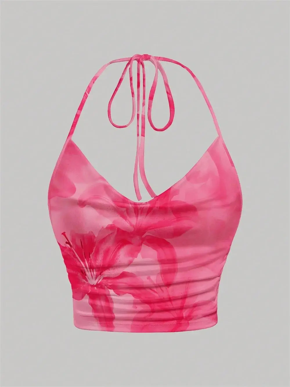 Top Halter con tinte dibujo Tie para mujer, ropa Y2K de verano, Top corto Sexy con espalda descubierta y cuello en V, ropa de calle