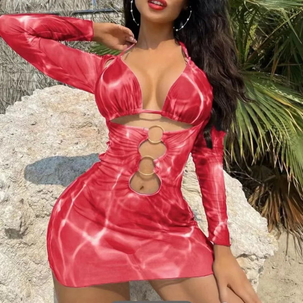 Conjunto de Tres Piezas - Bikini y Cover Up para la Arena