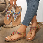 Sandalias Planas Bohemias Estilo Romano Gladiador | Tiras con Cuentas Clip Toe