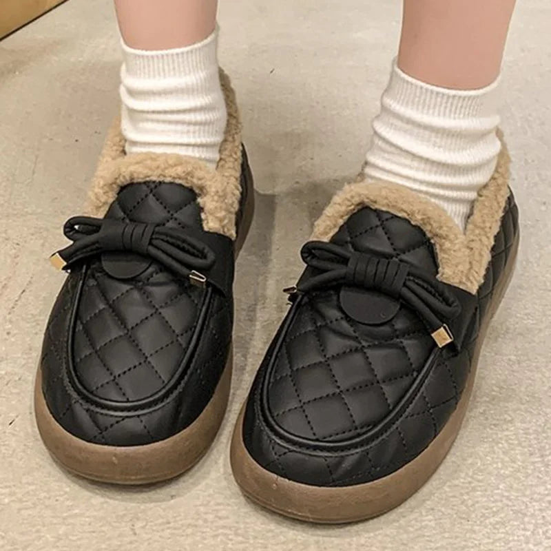 Botines Cálidos de Felpa con Lazo Coreano para Mujer