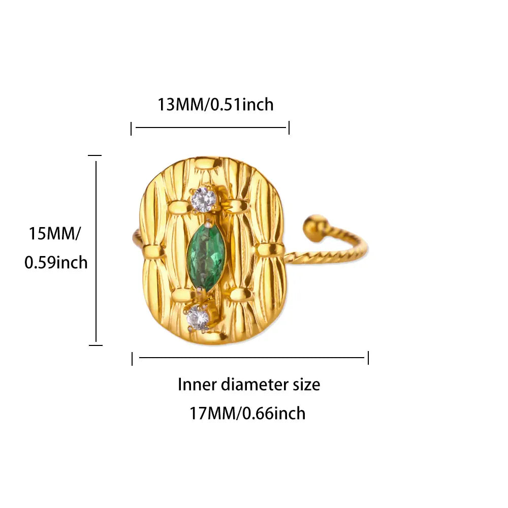 Anillo Ticotrendy Geométrico | Circón | Abierto Acero Inox Oro | Joyería Moda 2025