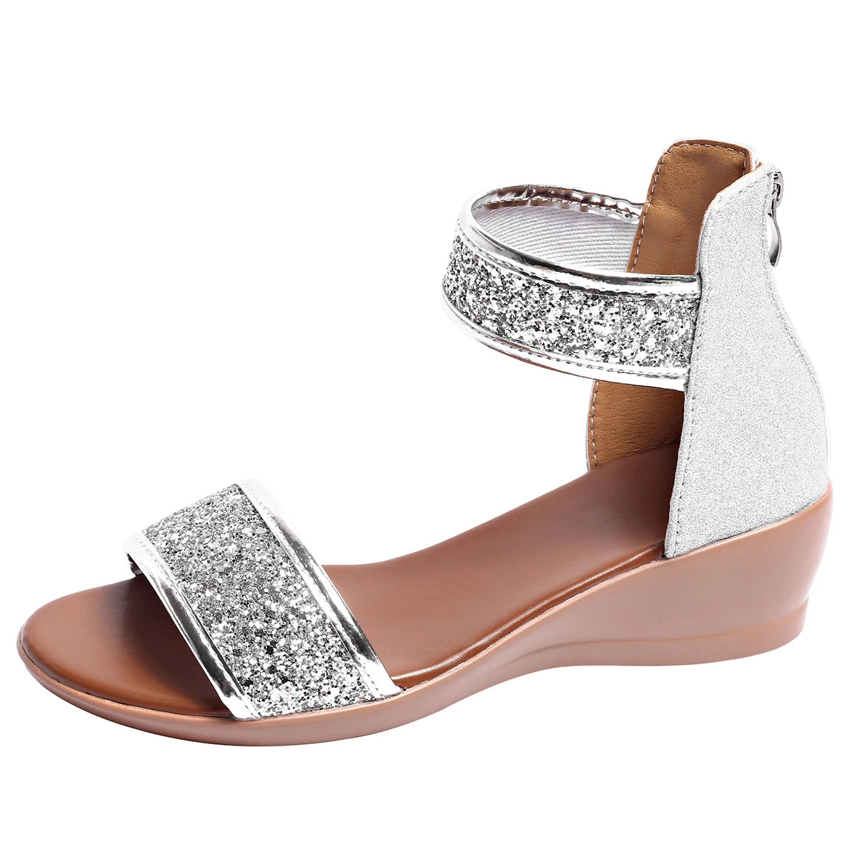 Sandalias de Tacón de Cuña con Brillo Suela Suave Antideslizantes