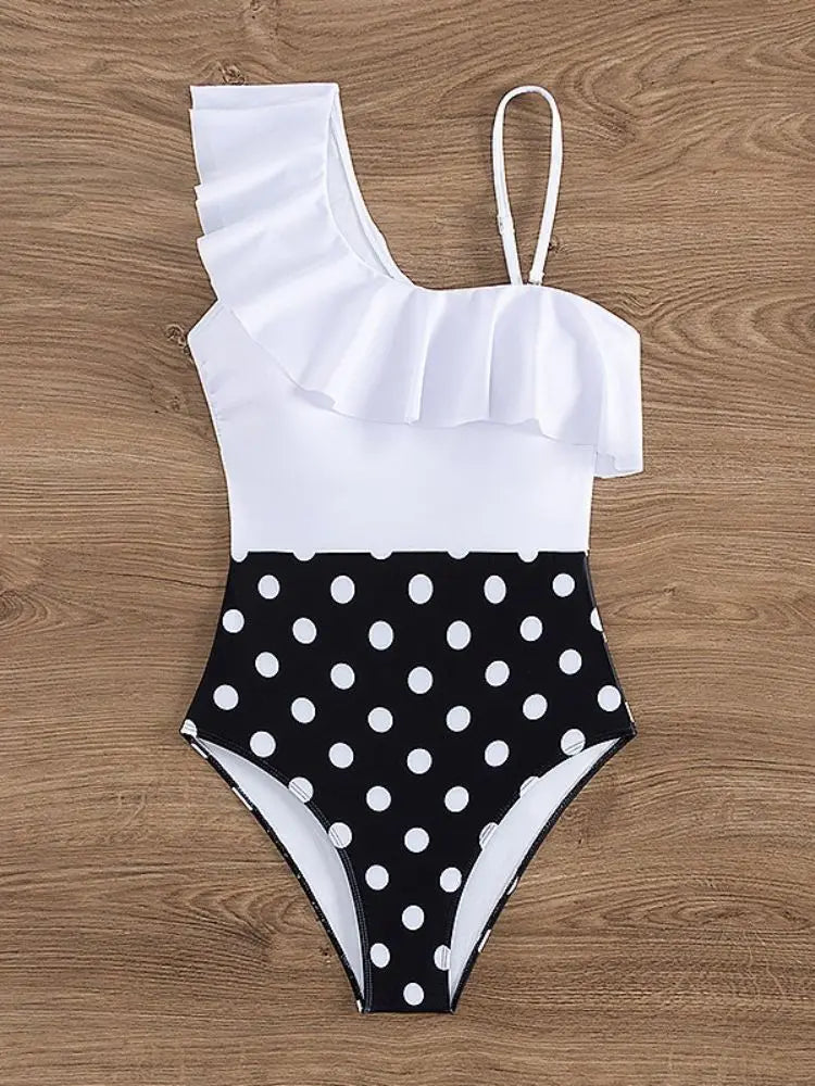 Traje de Baño Enterizo de Cintura Alta | Rayas y Color Bloqueado | Elegante