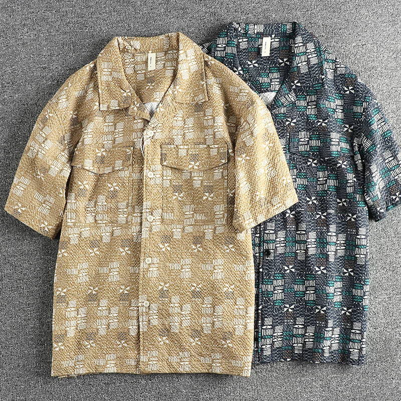Camisa Floral Vintage Hombre | Tela Seersucker | Estilo Playa | Manga Corta | Ticotrendy