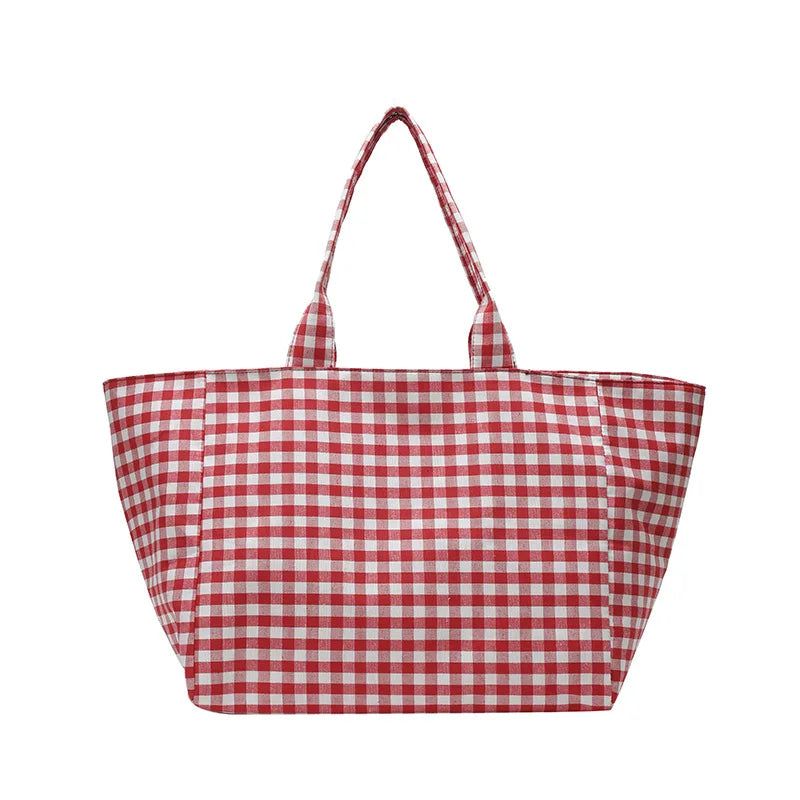 Bolso De Mano Lona Mujer Shopper A Cuadros Grande