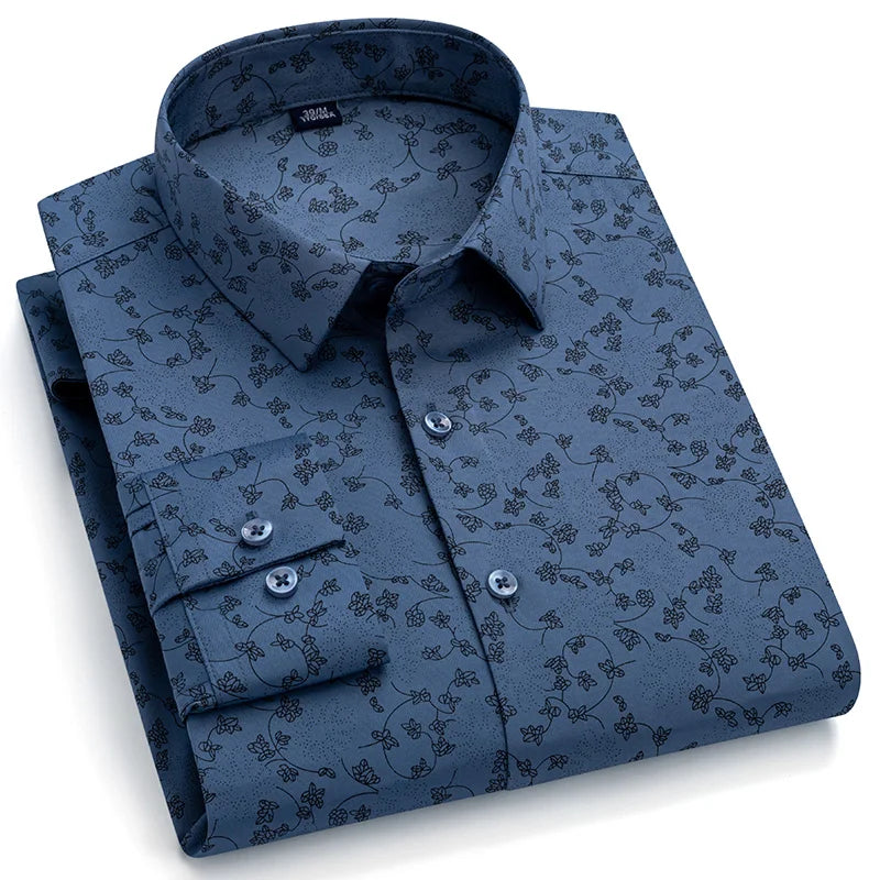 Camisa Talla Grande Sin Arrugas | Estampado Vintage | Formal Ajustada | Tops Suaves