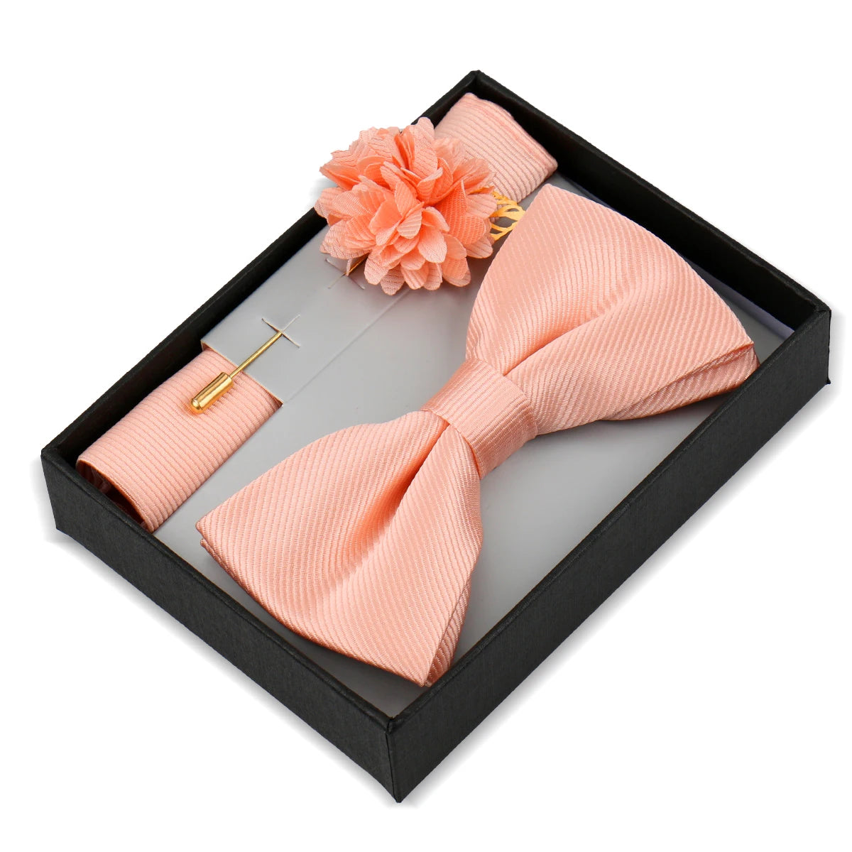 Set De Pajarita Broche Flor Pañuelo Accesorio De Traje Boda