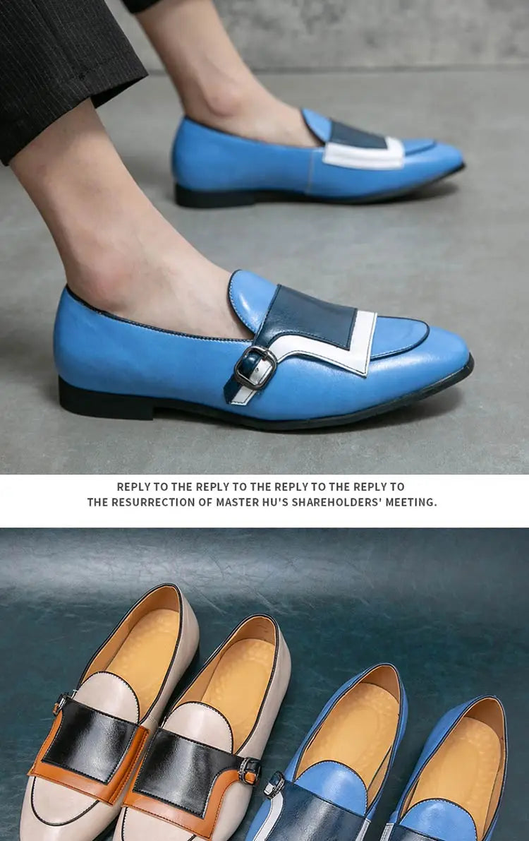 Mocasines Azules Lujo Hombre | Casual Negocios Punta Redonda Sin Cordones Talla Grande