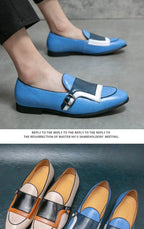 Mocasines Azules Lujo Hombre | Casual Negocios Punta Redonda Sin Cordones Talla Grande