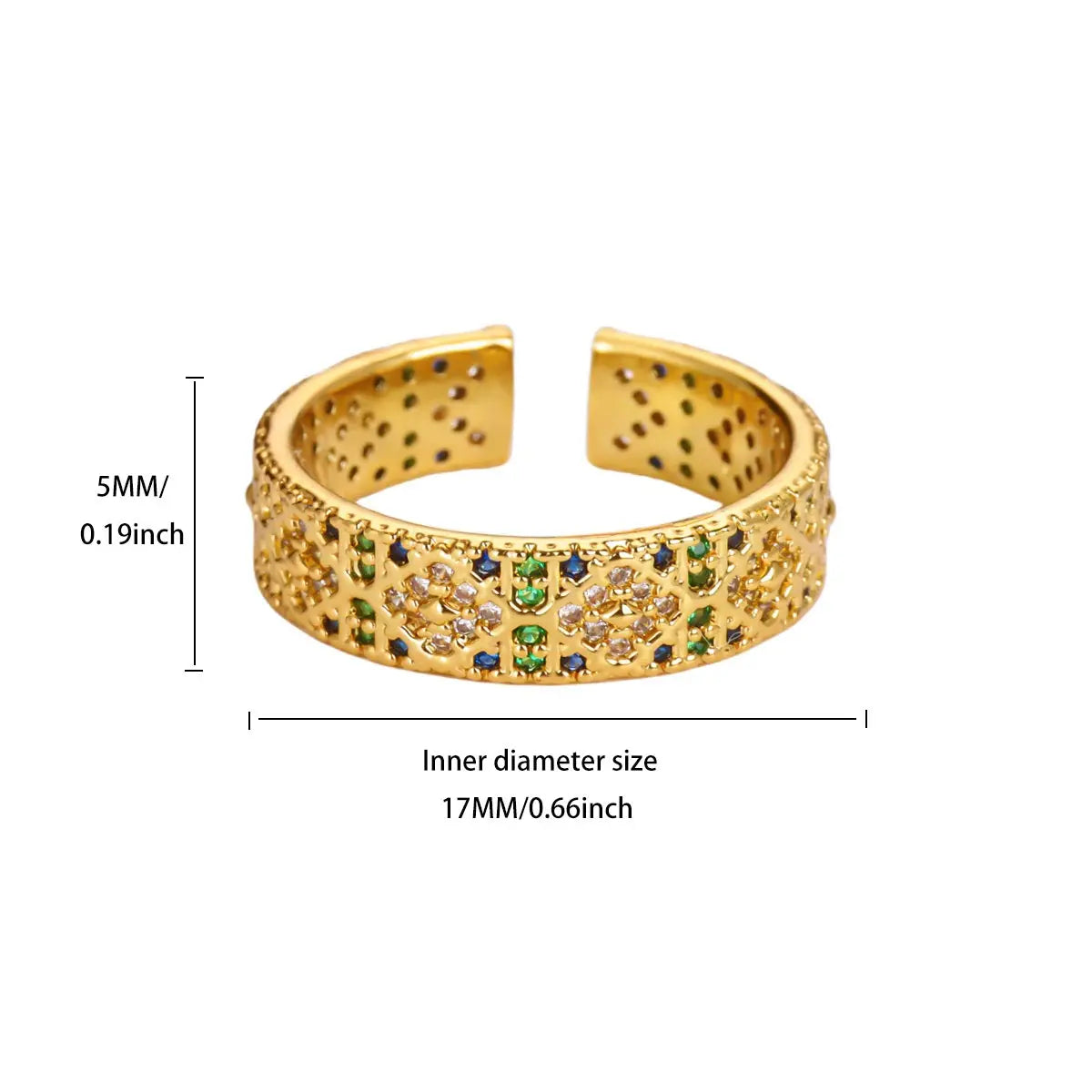 Anillo Ticotrendy Lujo | Circón Arcoíris | Abierto Acero Oro | Joyería Moda