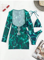 Conjunto de Tres Piezas - Bikini y Cover Up para la Arena