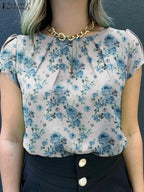 Blusa de manga corta con estampado | Floral para mujer | camisa informal de estilo bohemio