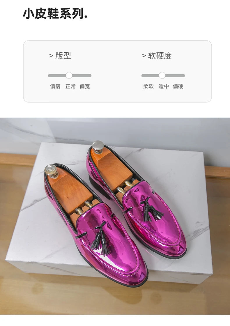Zapatos Hombre Charol Morados Lujo Boda Fiesta Punta Puntiaguda | Talla 47