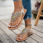 Sandalias Planas Bohemias Cuentas Cristal Antideslizantes | Calzado Playa Moda Casual