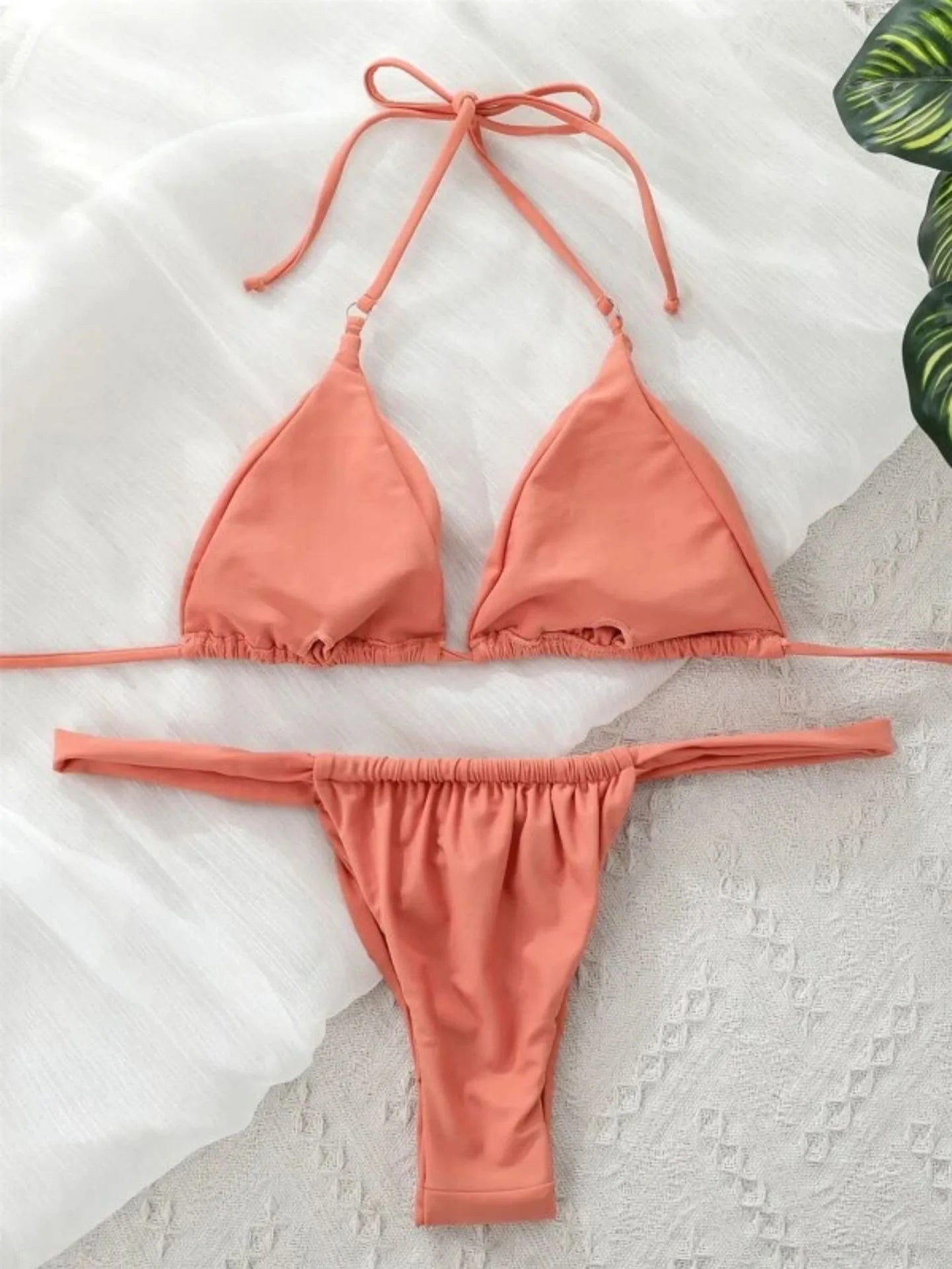 Conjunto de Bikini de Color Liso con Correa para Playa