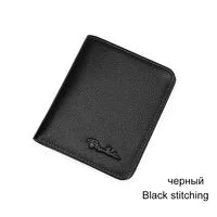 BISON DENIM-billeteras de cuero genuino para hombre, monedero Vintage para negocios, tarjetero, piel de vaca corta fina, Mini monederos, 2024
