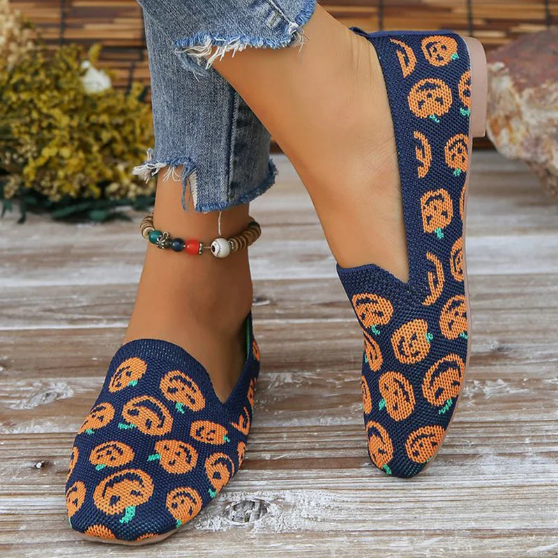 Zapatos Planos de Halloween con Calabazas | Malla Transpirable | Suela Suave | Otoño 2025