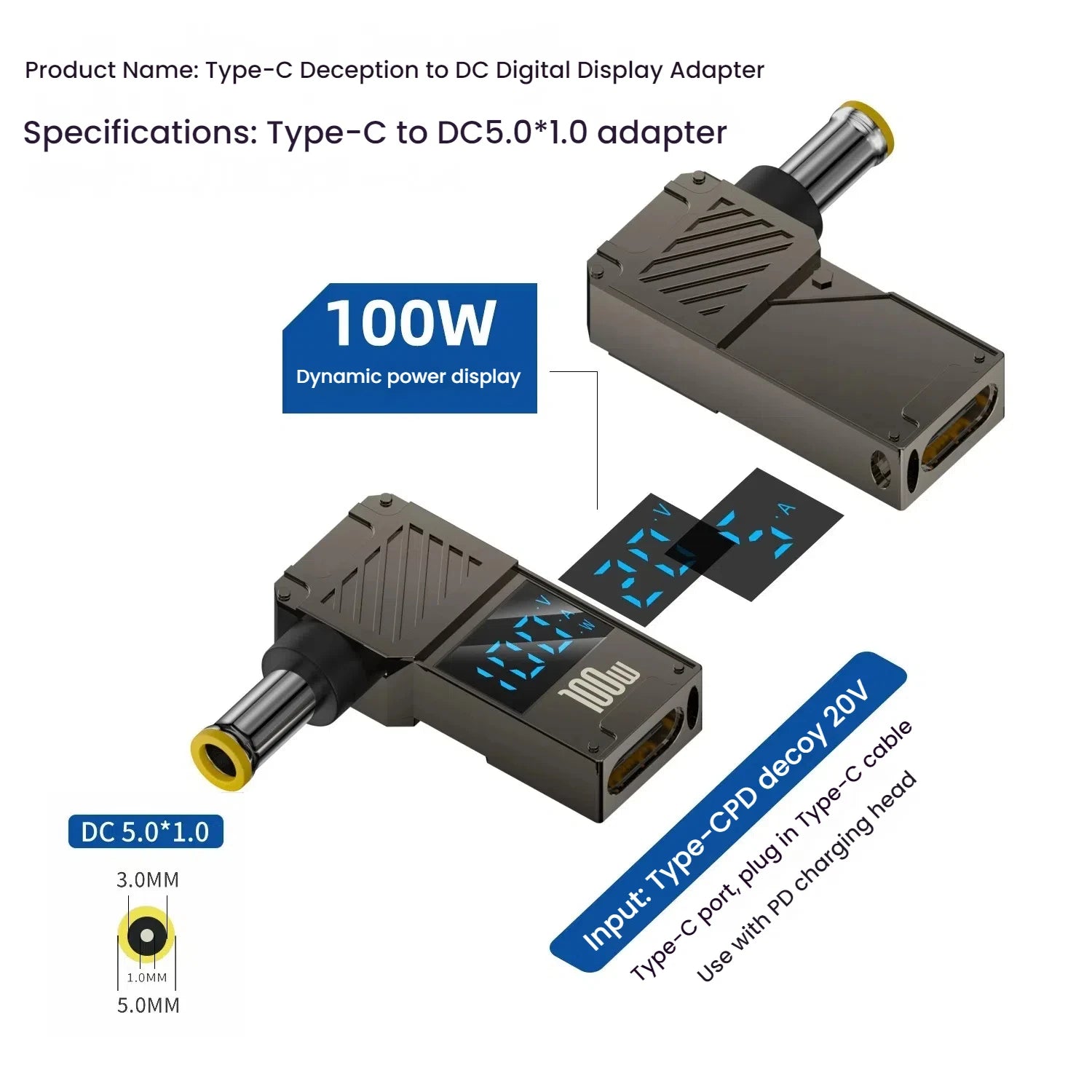 Adaptador Tipo C A DC | Cargador Laptop 100W | Convertidor Power Delivery | Ticotrendy