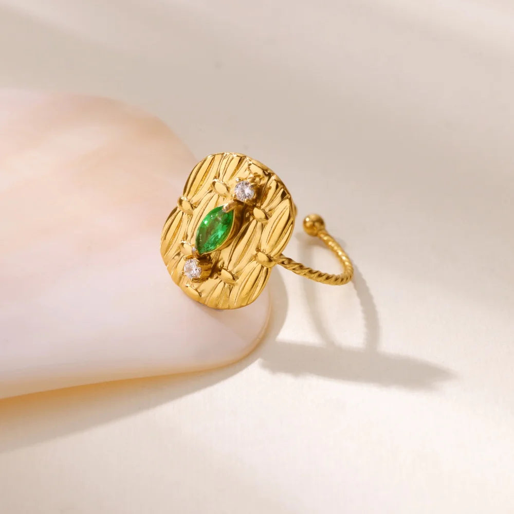 Anillo Ticotrendy Geométrico | Circón | Abierto Acero Inox Oro | Joyería Moda 2025