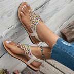 Sandalias Planas Bohemias Cuentas Cristal Antideslizantes | Calzado Playa Moda Casual