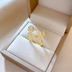 Anillo de mariposa de circón y perla de imitación de lujo ostentoso para mujer, anillo de cobre abierto ajustable de Color dorado, regalos de joyería para fiesta y boda