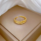 Anillos con letras de amor de circón chapado en oro de 18 quilates para mujeres y niñas, anillo de cobre abierto ajustable dulce, accesorios de joyería, regalos