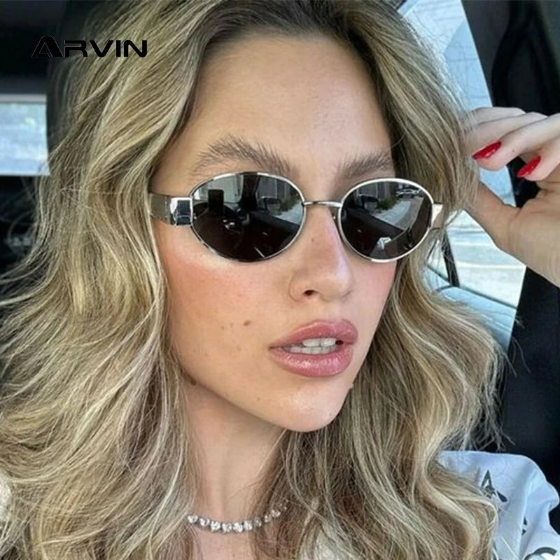 Gafas Sol Ovaladas Metal Tendencia Retro | Clásico Básico Gafas Protección UV400