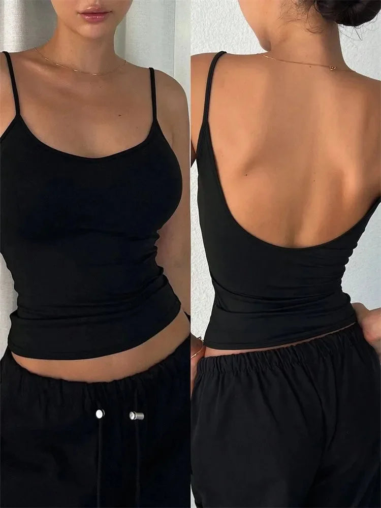 Top corto sin espalda para mujer, Top informal sin mangas de Color sólido, ropa de calle Y2K