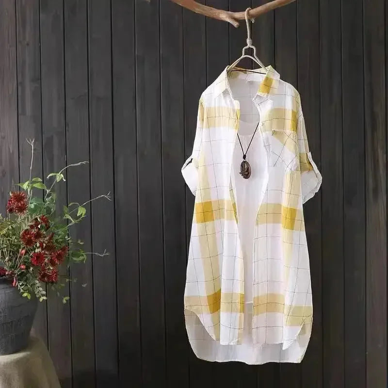 Blusa a Cuadros Manga Larga Plus Size | Camisa Holgada Elegante Otoño | Tallas 2XL-5XL | Tico Trendy