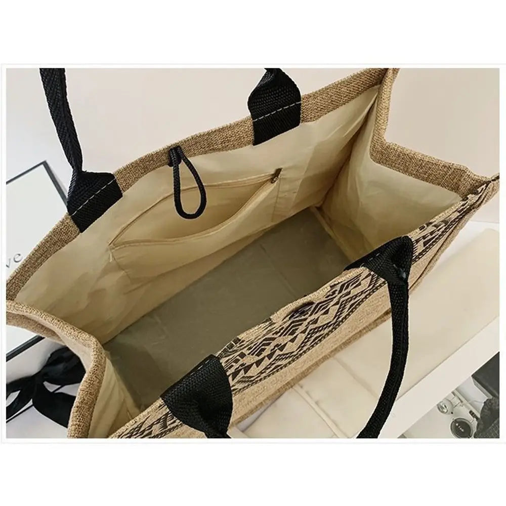 Bolso Tote Coreano Vintage de Lona Ecológica con Bordado para Mujer
