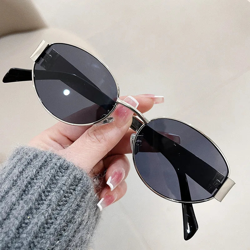Gafas Sol Ovaladas Metal Tendencia Retro | Clásico Básico Gafas Protección UV400