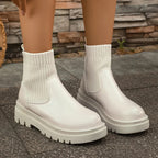 Botas Chelsea De Plataforma Mujer | Tacón Alto Cuadrado Impermeable | Estilo Leisure PU