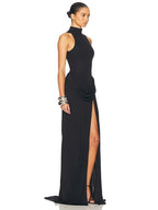 Vestido Largo Plisado sin Mangas | Cuello Alto Elegante
