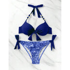 Bikini de Neón con Lazo Lateral y Estampado de Cachemira Push Up