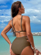 Conjunto de Bikini Halter de Color Sólido Cikini para Vacaciones y Playa