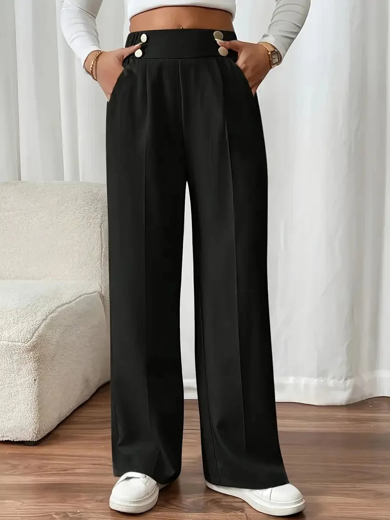 Pantalón Drapeado Elegante | Cintura Alta, Recto, Suelto y Color Sólido Verano 2025