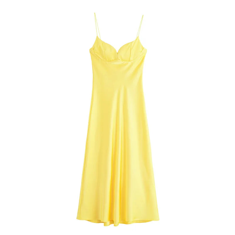 Vestido Rojo Satinado | Cuello en V y Cremallera Trasera | Tropical 2025
