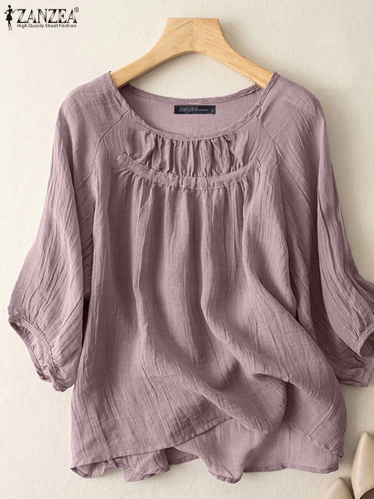 Blusa Vintage para Mujer  | Manga 3/4 y Cuello Redondo | Estilo Túnica Holgada | Ticotrendy